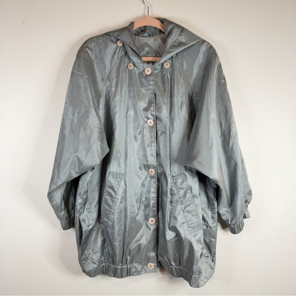 Vintage IZZI Silver Metallic Hooded Windbreaker Jacket - Women's Size Large - Picture 12 of 12